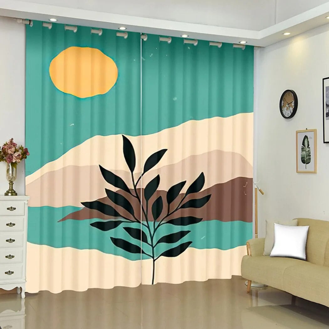 70S Abstract Mid Century Boho Curtain Geometric Wavy Polyester Pongee