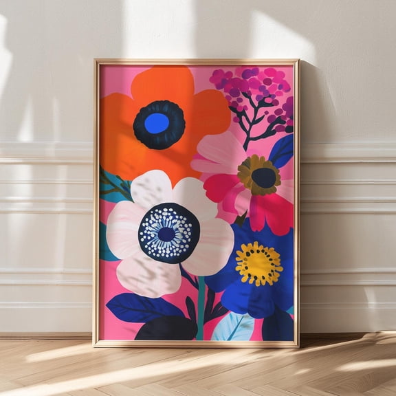 70S Art, Retro Floral Print, Floral Decor, Abstract Botanical Flower Market Poster, Gift For Her, Gallery Wall Modern Art, Midcentury Modern Wall Art, Modern Wall Decor For Living Room, 8x12 UNFRAMED