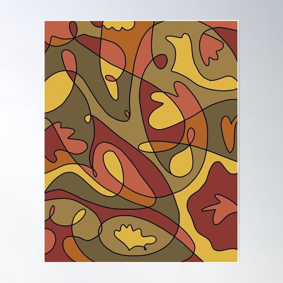 70S Funky Squiggles Design- Warm Colors And Vintage Aesthetic Poster Wall Art, Modern Wall Decor For Living Room Bedroom, 24x36 UNFRAMED