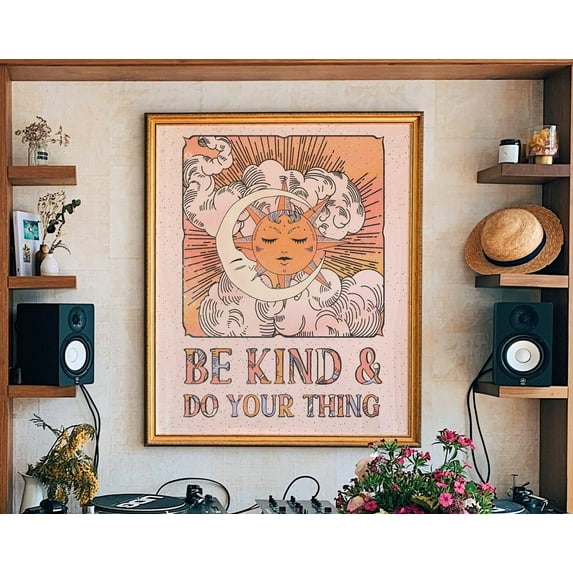 70S Home Decor, Be Kind And Do Your Thing Print, 70S Decor, Hippie Print, Sun And Moon Wall Art, Retro Home Decor, 70S Wall Art Wall Art, Modern Wall Decor For Living Room, 24x36 UNFRAMED