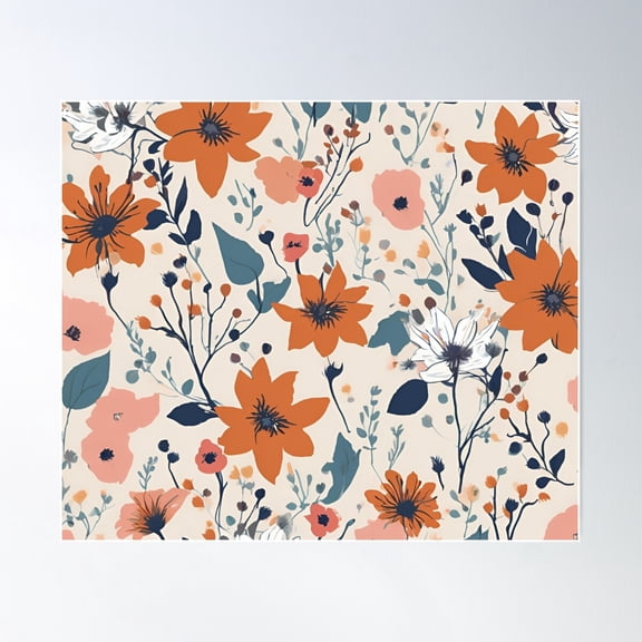 70S Inspired Retro Floral Pattern Poster Wall Art, Modern Wall Decor For Living Room Bedroom, 8x12 UNFRAMED