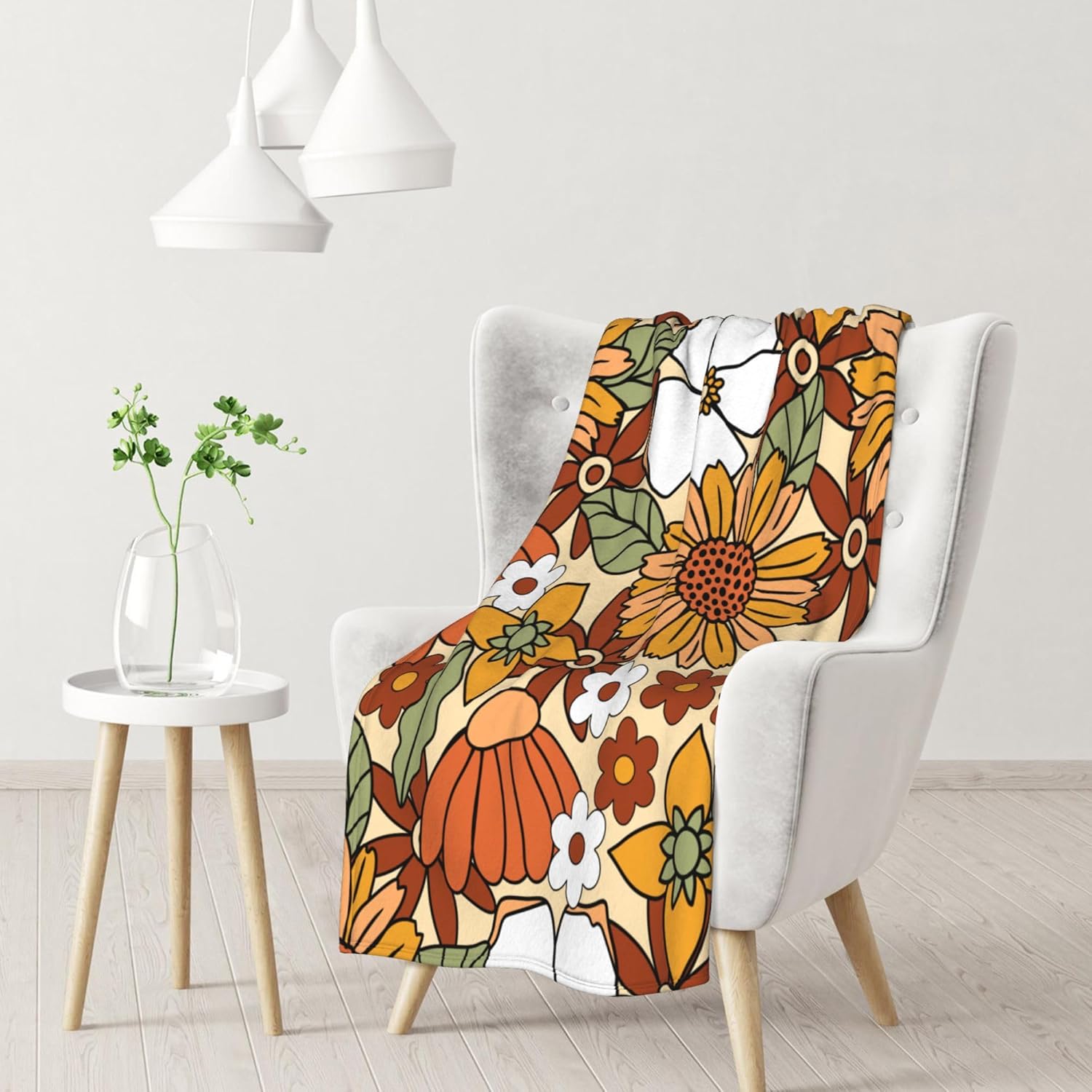 70S Retro Floral Pattern Blanket for Couch Bed Throw Blanket, Aesthetic