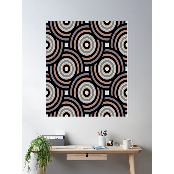 70S Retro Futuristic Overlay Circles Pattern Poster Wall Art, Modern Wall Decor For Living Room Bedroom, 8x12 UNFRAMED