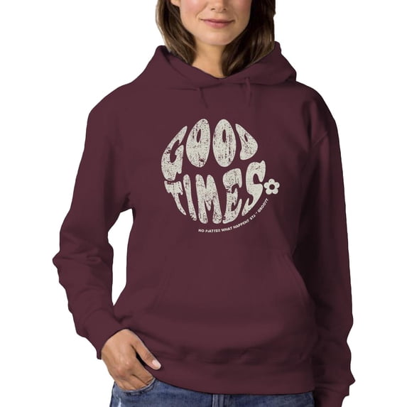 70S Retro Good Times Badge Hoodie Women -Image by Shutterstock, Female Small