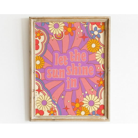 70S Style Poster 70S Floral Pattern Print 70S Decor Let The Sunshine In Inspirational Poster Positive Quote Vintage Poster Wall Art