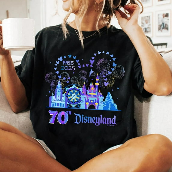 70Th Anniversary Disneyland Resort 1955 Happiest Place On Earth Shirt, Disneyland Parks Platinum Celebration Tee, Disney 70 Years Of Magic,Light Pink Color,Size 3XL