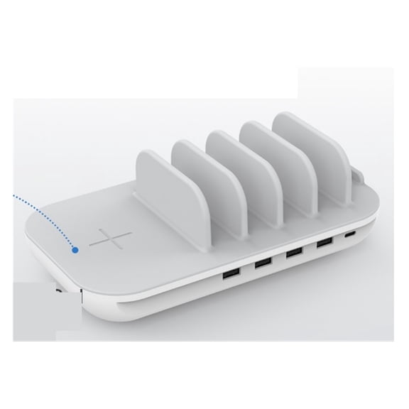 70W 5-Port Charging Station with 15W Wireless Charger Pad USB-C Port with 25W PD3.0 for Multiple Devices 5pcs Mixed Cable