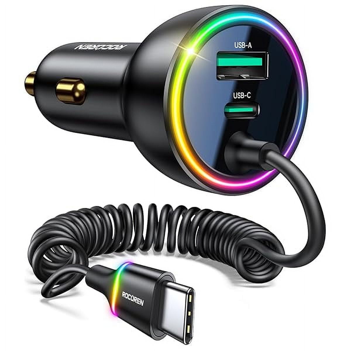 70W Car Charger for iPhone 16/15 Pro Max, USB C Car Charger Fast Charging with 5.2Ft Type C Coiled Cable, Super Fast USBC Car Phone Charger Cigarette Lighter Adapter for iPad, Samsung, Android