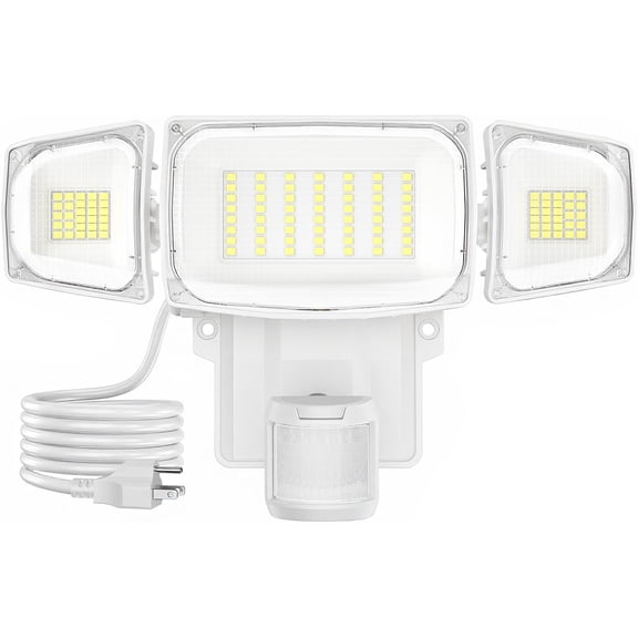 70W Motion Sensor Outdoor Light Plug in, Motion Flood Light Dusk to Dawn, 7000LM LED Security Light IP65 Waterproof, Motion Activated 6500K PIR Sensor Lighting for Gara Yard Patio Eave, White