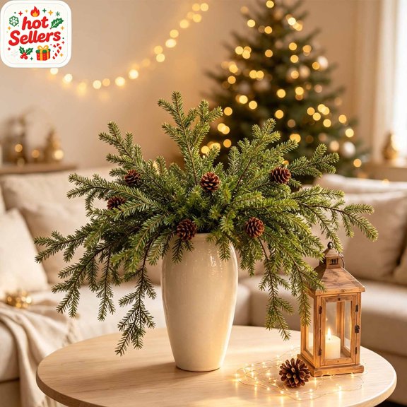70cm Christmas Simulation Pine Branches with Pine Cones Single Branch Holiday Gift Decor Artificial Cuttings