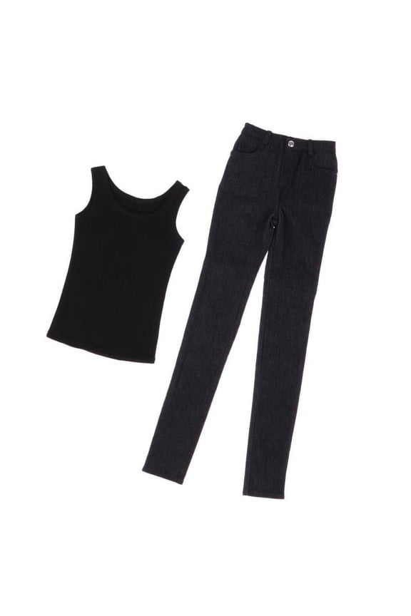 70cm Male BJD Doll Clothes, Trendy Black Jeans Pants & Vest T-shirt Outfit for 1/3 Uncle Doll Dress Up