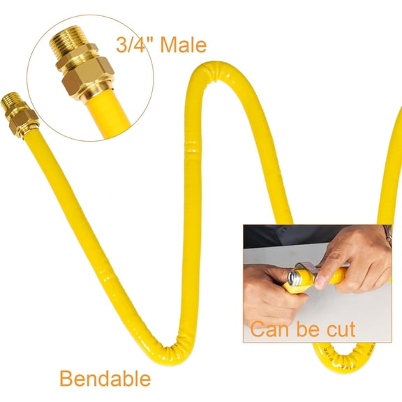 70ft 3/4'' Gas Line CSST Flexible Stainless Steel Tubing Pipe Anti-Cracking Used for Natural Gas Propane Equipment with 2 Male Fittings