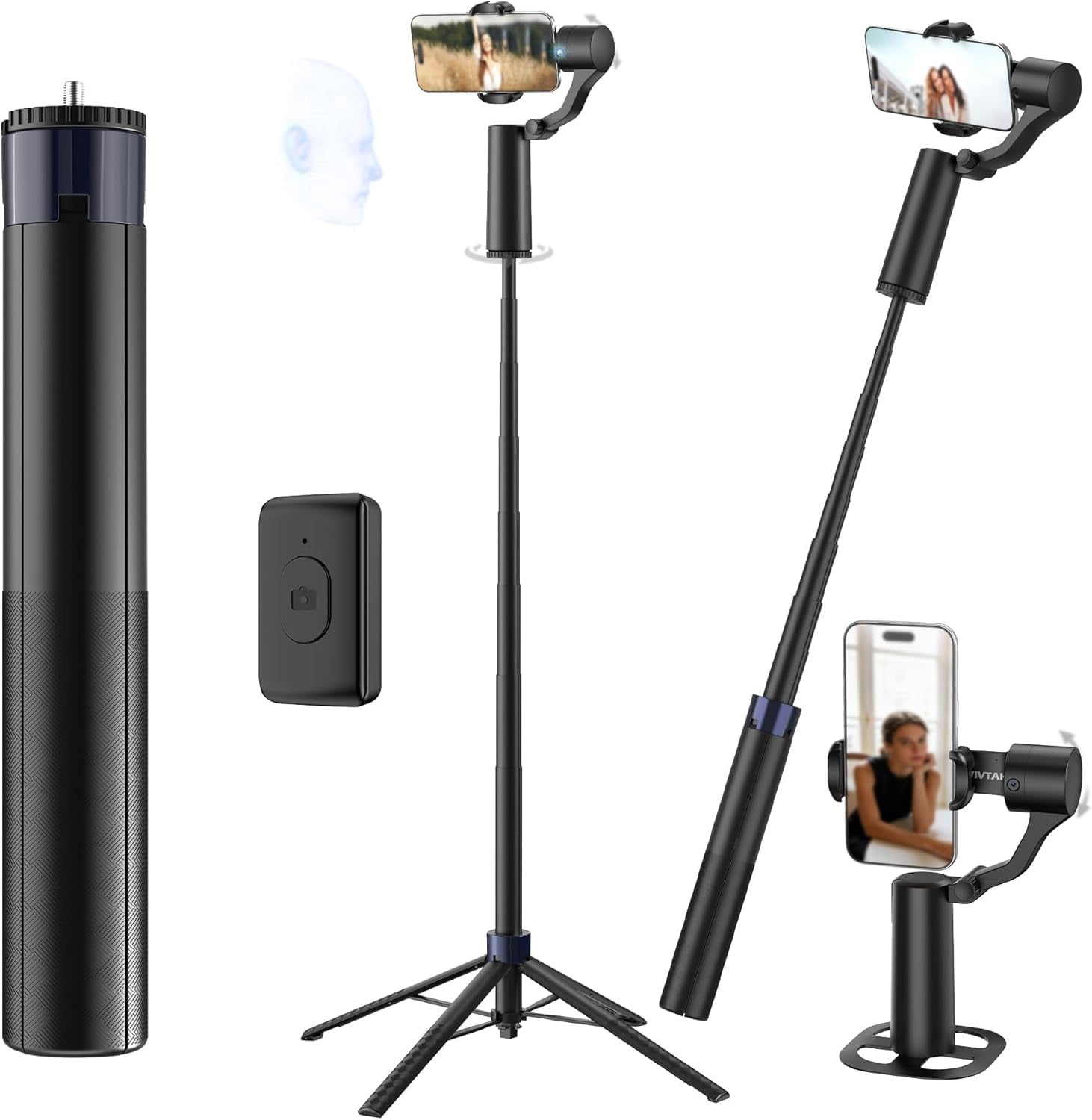 70in Dual Axis Auto Face Tracking Tripod, 360° Horizontal & 130 ...