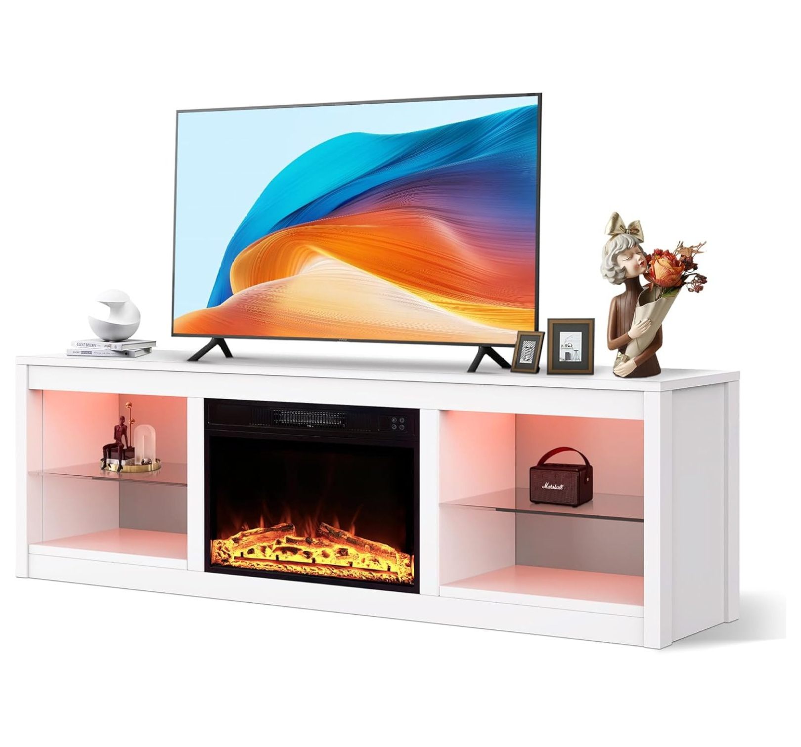 70in Electric Fireplace Tv Stand for 75" Tvs, Rustic Media Console