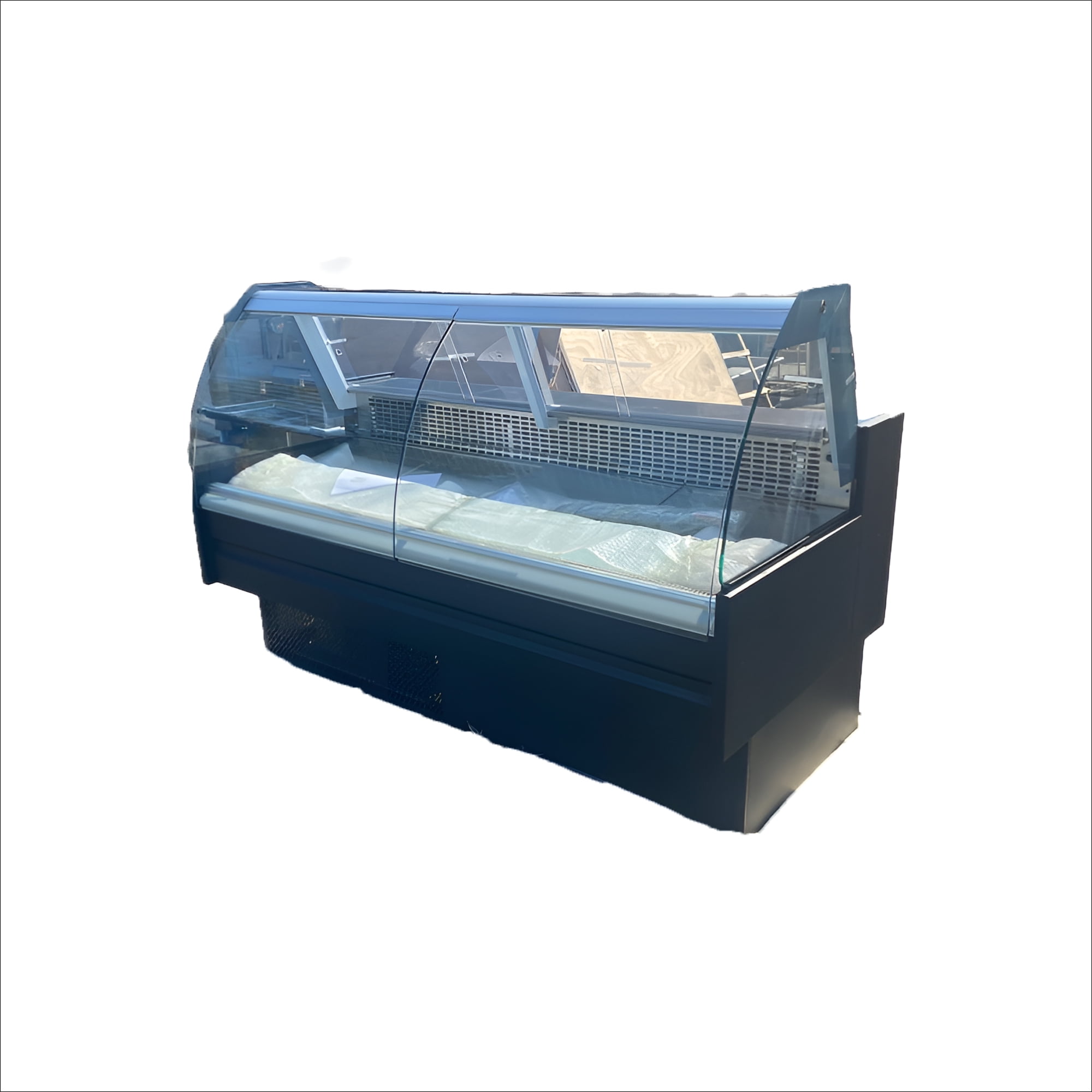 70in. Refrigerated Deli Display, Stainless Steel Frame, Curved Glass ...