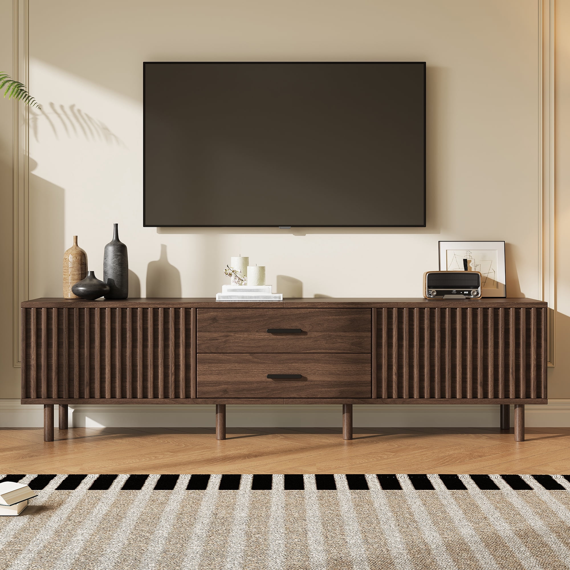 70in TV Stand for TVs up to 80 inches for Living Room, Media Entertainment Center with Ample Storage & Solid-Wood Legs
