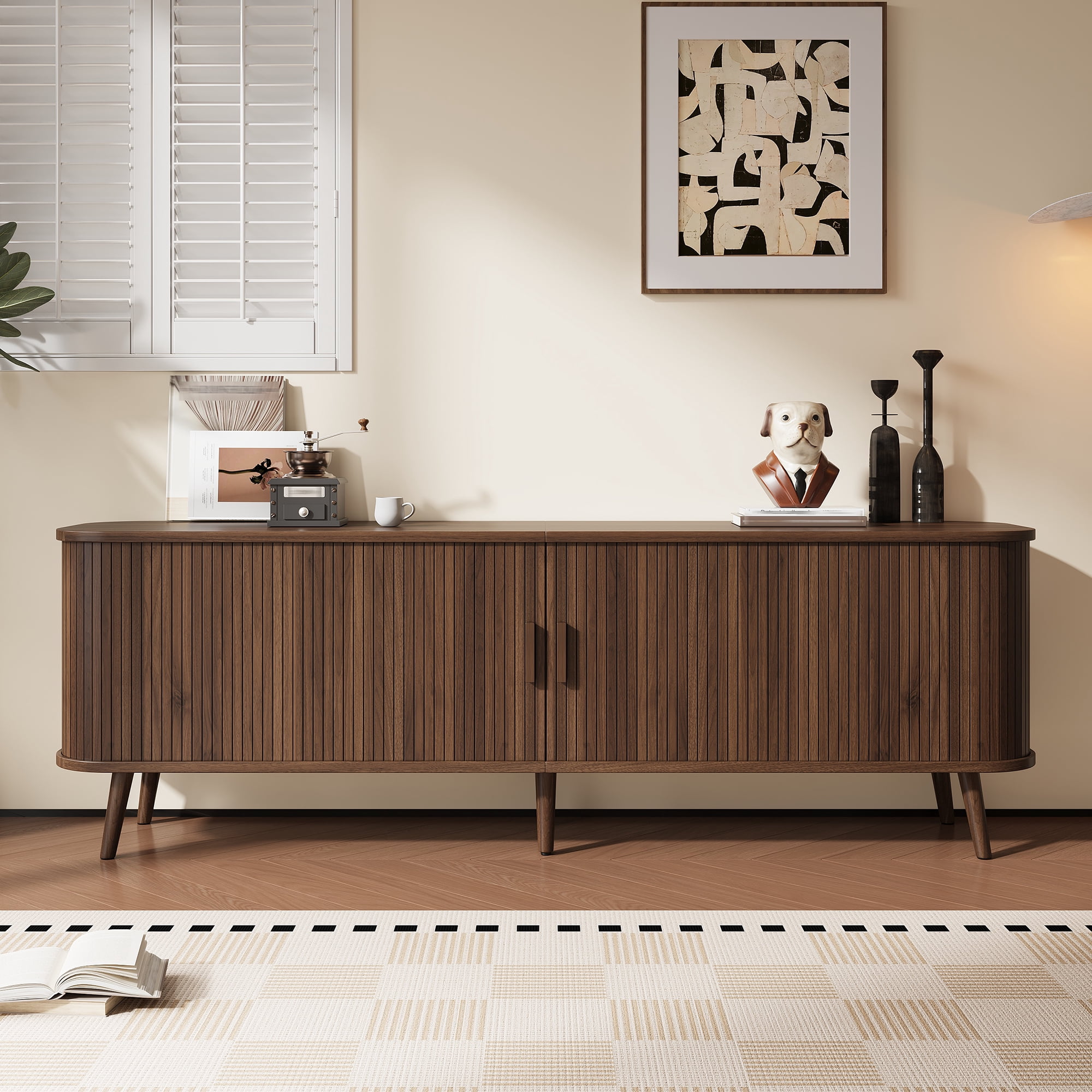 70in TV Stand for TVs up to 80 inches for Living Room, Media Entertainment Center with Ample Storage & Solid-Wood Legs