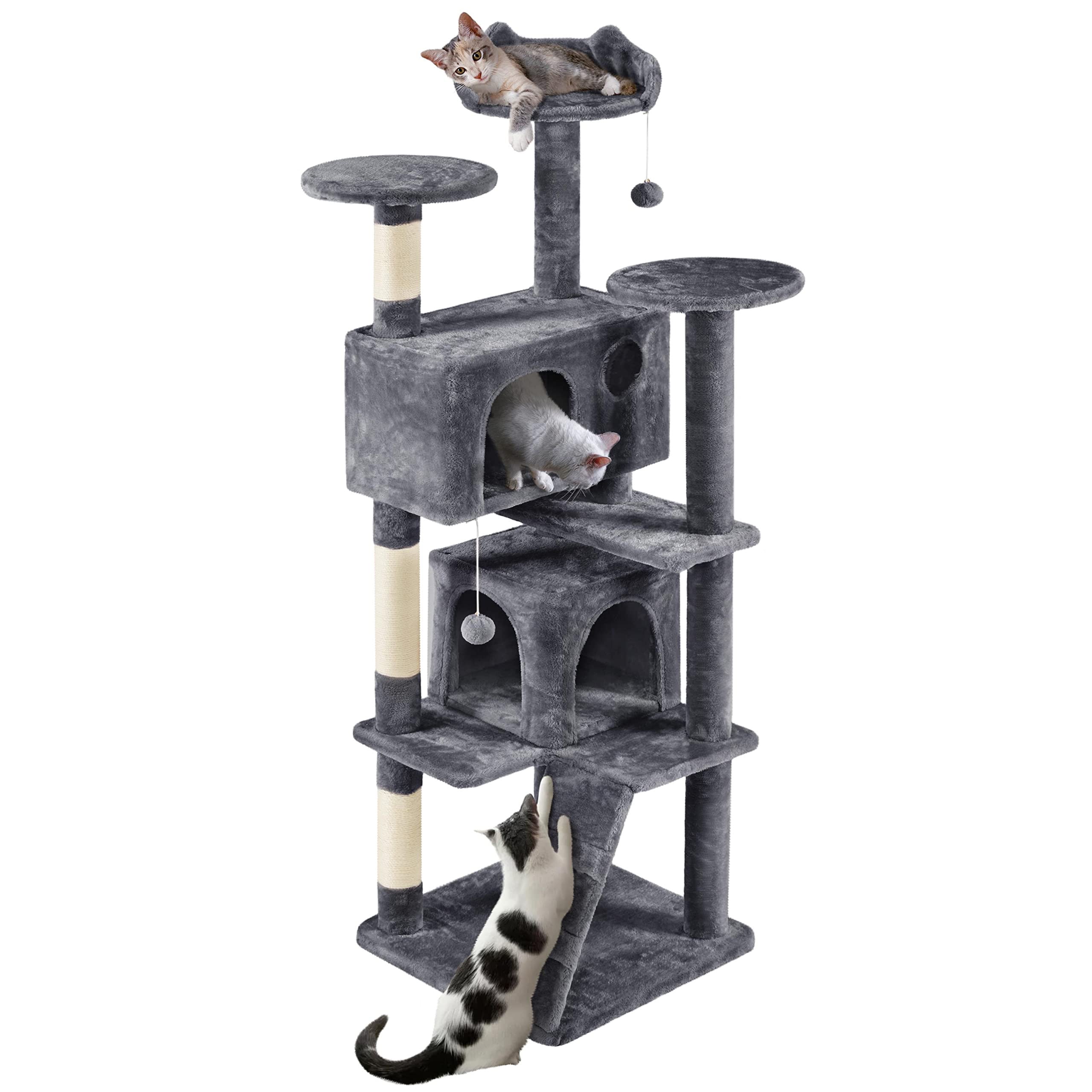 70in Tall Cat Tree for Indoor Cats, Multi-Level Cat Tower with Scratching Posts, Dangling Toys, Condos and Platforms, Pet Furniture for Climbing Sleeping Playing, Dark Gray