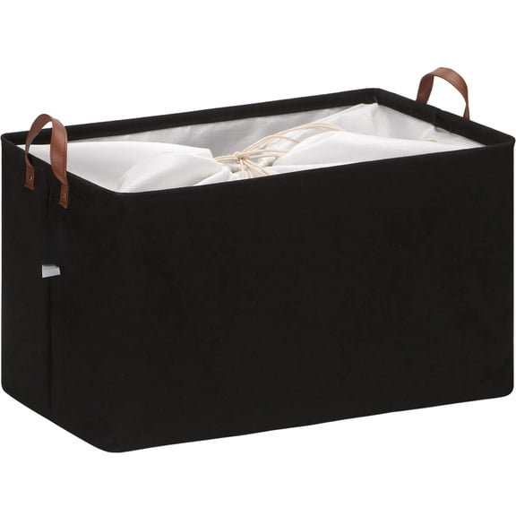 70l Extra Large Storb Closet Organizers And Foldable Clothes Baskets With Handles Containers For Clothing Blanketforterss Bedding (black)