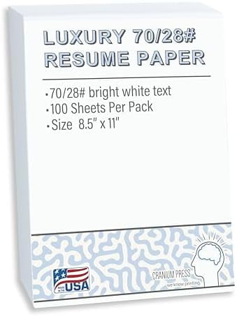 70lb Luxury Resume Paper, Bright White 8.5" x 11" Business Paper | 100 Sheets, Perfect for for Resumes, Letterhead, Invitations, and Professional Documents