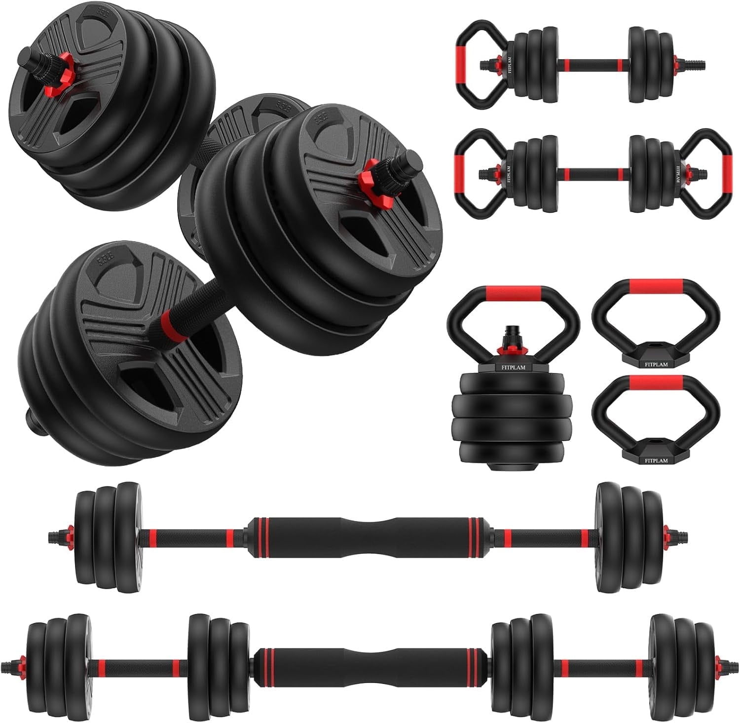 70lbs Free Weight Set with Connector, 5 in1 Dumbbells Set Used as Barbell, Kettlebells, Push up Stand, Fitness Exercises for Home Gym Suitable Men/Women