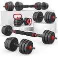thumbnail image 1 of 70lbs Free Weight Set with Connector, 5 in1 Dumbbells Set Used as Barbell, Kettlebells, Push up Stand, Fitness Exercises for Home Gym Suitable Men/Women, 1 of 6