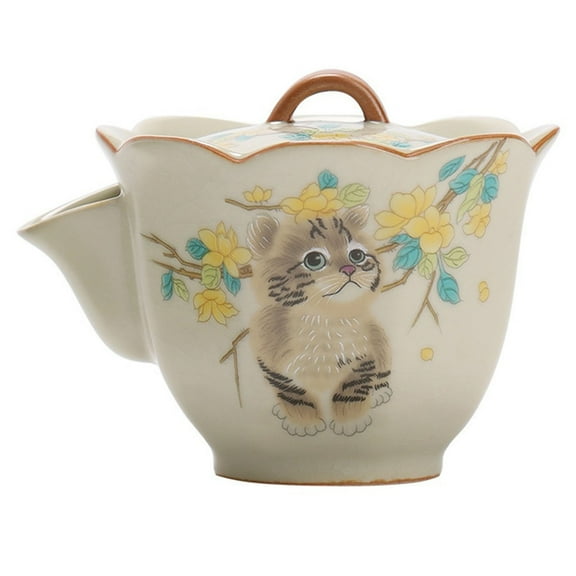70ml Adorable Yellow Ceramic Cat Teapot Gift for Women Handmade Porcelain Tea Pot