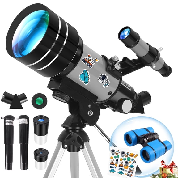 70mm Aperture 300mm Beginner Telescope Set with Kids Binoculars, Eyepieces & Lightweight Tripod