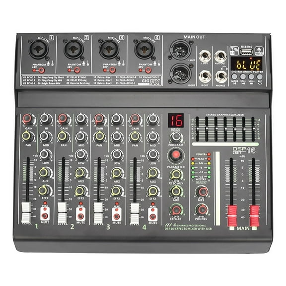70mm Fader Mixer 4 Channel 7 Band EQ 16 Effects Mixing Console Individual 48V USB Play Record Sound Table