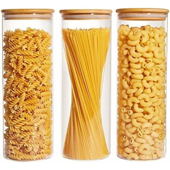 70oz Glass Food Storage Jars, 3 Pack Large Kitchen Containers with Airtight Bamboo Lids for Pasta, Nuts, Flour, Canisters Set for Cereal, Pantry Organization, BPA Free