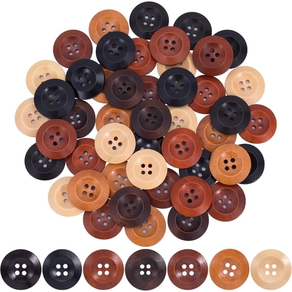 70pcs 0.99 Inch Large Wooden Buttons for Crafts, 25.2mm 4 Holes Round Wood Sewing Buttons Bulk, Vintage Sewing Supplies for Clothes Shirt Coats Sweaters DIY Crafts Crochet Projects- 7 Colors