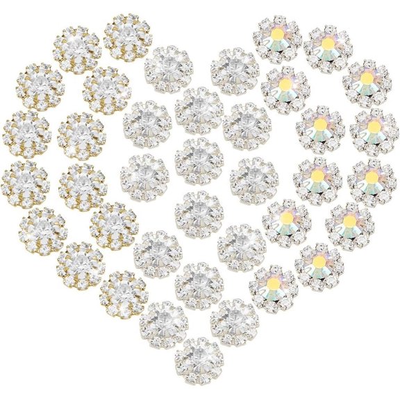 70pcs 10.5mm Rhinestone Embellishments Flatback 3 Styles Flower Button Accessory for Jewelry Making Wedding Bridal Bouquet Decoration Hair Accessories