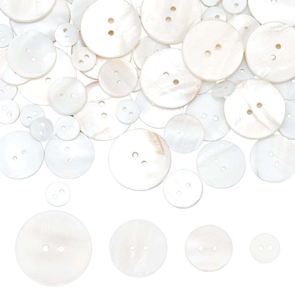70pcs 2-Hole Freshwater Shell Buttons Flat Round Seashell Color 10~25x1 ...