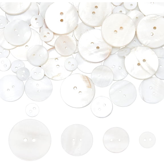 70pcs 2-Hole Freshwater Shell Buttons Flat Round Seashell Color 10~25x1.5~2mm