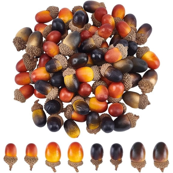 70pcs 4 Styles Artificial Acorns Plastic Fruits Mini Decor Bulk Acorns Props Lifelike Simulation Nutty