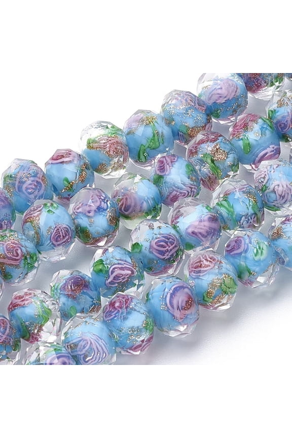 70pcs 6~8mm Gold Sand Lampwork Beads Glass Handmade Round Loose Beads for Rosary Making Jewelry Craft Making with 2mm Hole - Deep Sky Blue