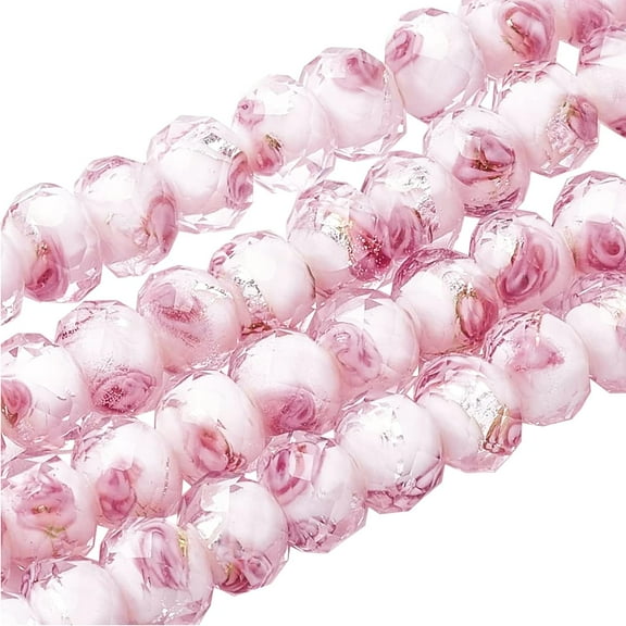 70pcs 6~8mm Rose Lampwork Beads Silver Foil Glass Beads Flower Glass Beads Floral Handmade Lampwork Beads Round Loose Beads