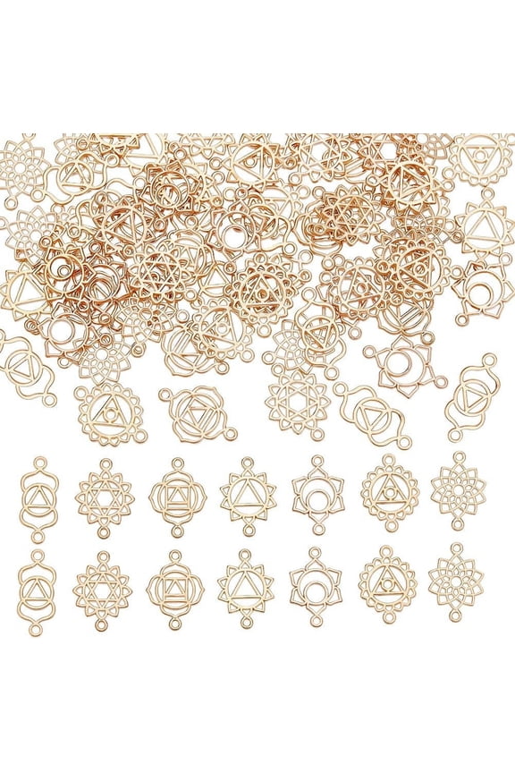 70pcs 7 styles Alloy Connector Charms Chakra Flower Links Light golden 19.5~21.5x9.5~15x1~1.5mm Hole: 1.2~1.5mm 10pcs
