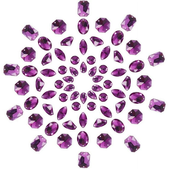70pcs 7 styles Taiwan Acrylic Faceted Rhinestone Links Flat Back Sew On 2-Hole Rhinestones For Jewellery Making Dress Decorations Garment Accessories Purple Acrylic Rhinestone