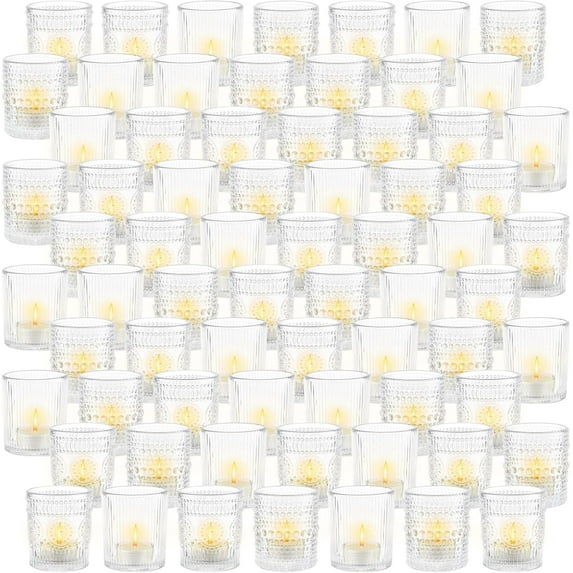 70pcs Assorted Votive Candle Holders - Clear Glass Tea Lights Candle Holder in Bulk, Tealight Candle Holder for Table Centerpiece Wedding Decor Home Decoration