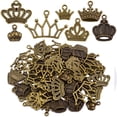thumbnail image 1 of 70pcs Bronze King Crown Charms Connector Vintage Alloy Queen Princess Crown Dangle Pendants Craft Supplies for DIY Necklace Bracelet Jewelry Making Decor, 7 Styles, 1 of 7