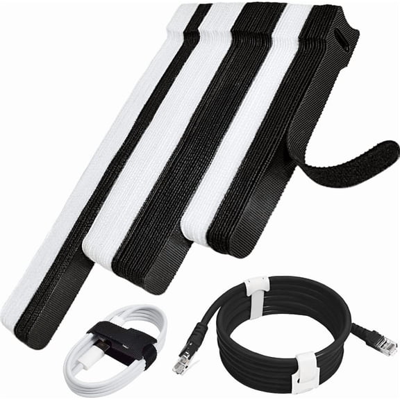 70pcs Cable Ties Reusable Black and White Wire Management Cord for Electronics Hook Loop Computer 4 6 8 Inch