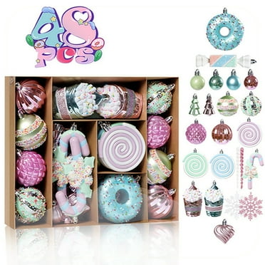 70pcs Christmas Tree Ornaments Bulk Xmas Hanging Balls Swirl Lollipop Donut Candy Cane Snowflake Decorations