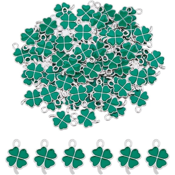 70pcs Four Leaf Clover Charms Enamel Alloy Charms Small Shamrock Charms Green Lucky Charms St. Patrick's Day Charm