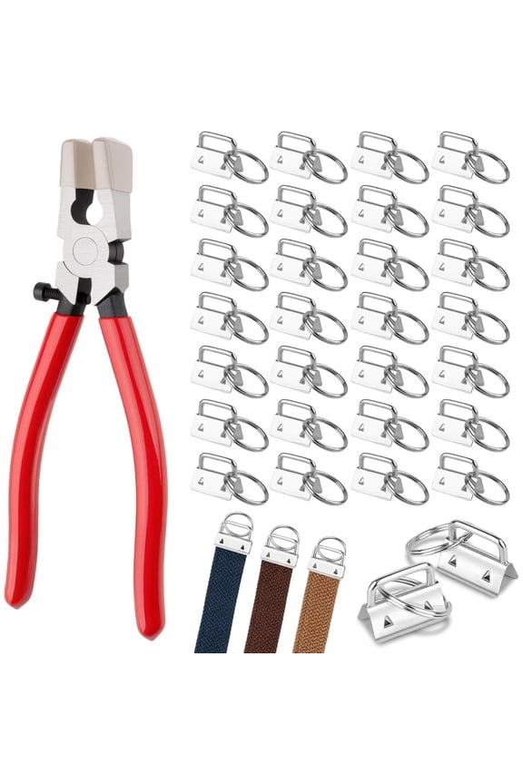 70pcs Key Fob Hardware Set 1 Inch, Key Chain Hardware with Key Fob Pliers, Keychain Making Supplies Kit for Diy Keychain, Wristlet and Lanyard, Sliver