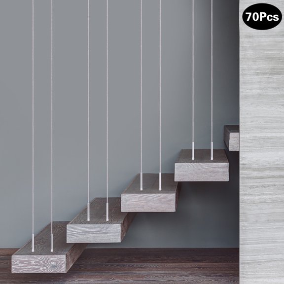 70pcs Marine-Grade T316 Stainless Steel Cable Railing Screws - 35 Left/35 Right Handed Threads + 2 Drill Bits & Wrench - Fits 1/8'' Steel Rope for DIY Stair/Balcony/Deck Railings