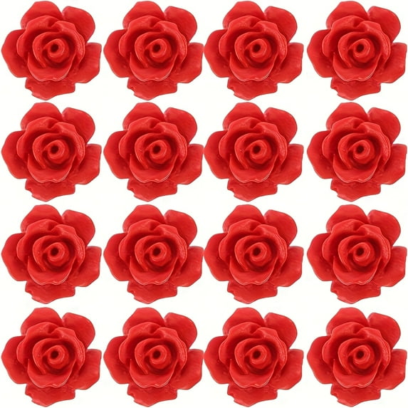 70pcs Realistic Red Rose Flower Beads - 12mm Large Floral Beads with Stem & Petals, Glossy Crimson Red Jewelry Beads for DIY Necklace, Bracelet, Earrings, Wedding, Anniversary, Valentine's Day