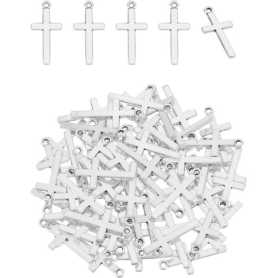 70pcs Tibetan Style Cross Charms 27mm Alloy Antique Silver Jewelry Making