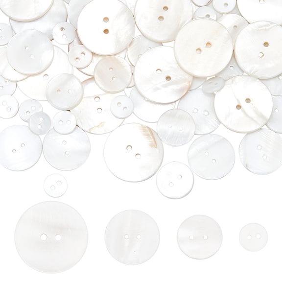 70pcs White Genuine Mother of Pearl Buttons Natural Shell Buttons 10/16/20/25mm 2 Hole Flat Round for Cloth Suits Shirts DIY