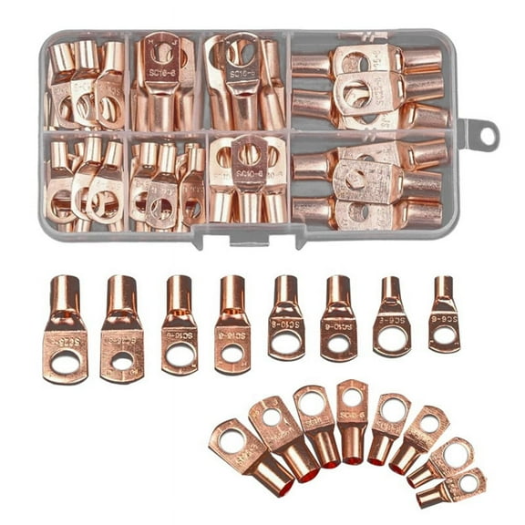 70pcs Wire Lug Connector Ring SC6-25 Copper Connectors Bare Cable Electric Crimp Terminal Connector Kit,1x Peephole terminal SC6-SC25 combination set,Photo Color